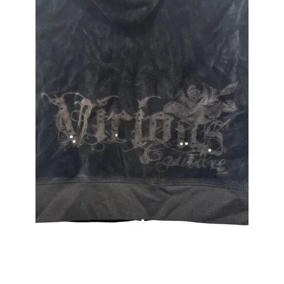 vintage Juicy Couture Velour Hoodie Jacket Women’s Size L Black With Rhinestone - Picture 6 of 6